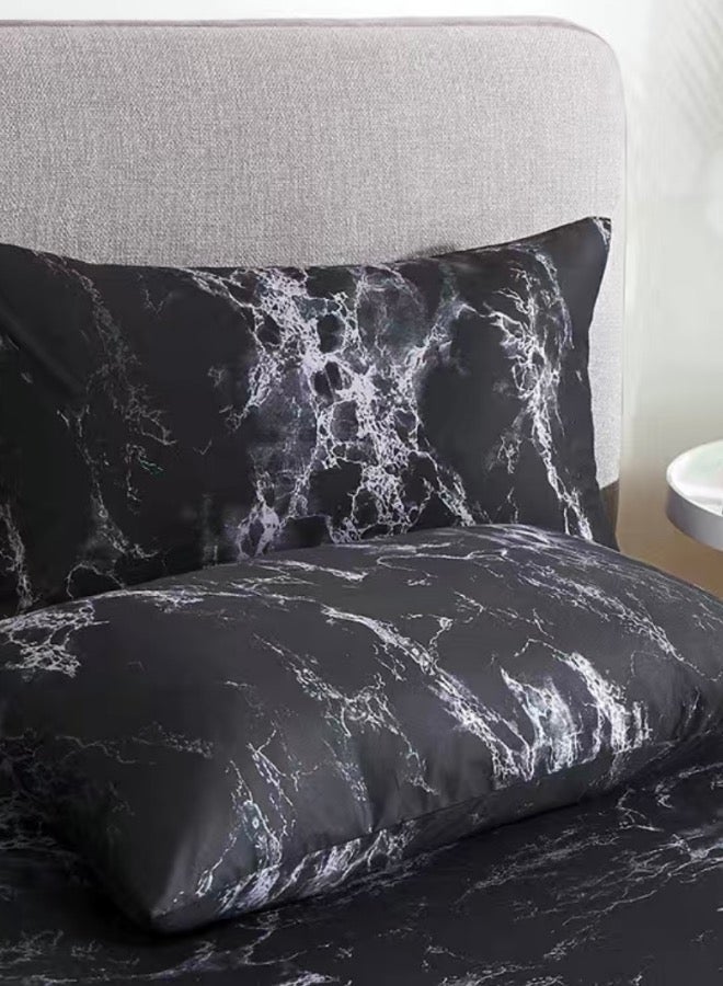 LUNA Home 4 Piece Single Size 1 Duvet cover - 160*210cm. 1 Fitted sheet - 100*200+30cm. 2 Pillow covers - 50*75cm.. Duvet Cover Set Marble Design. - Image 4
